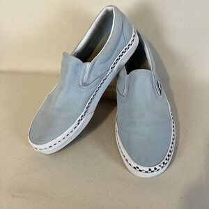 Vans Slip Ons Powder‎ Blue Checkerboard Trim Men's 7.5 Women's 9 Style 500714